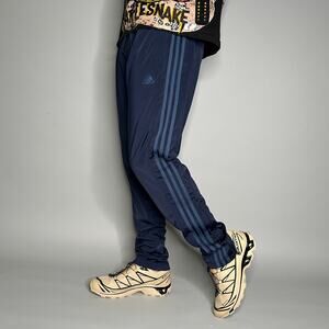 Vintage Y2K Adidas Sweatpants Mens L Navy Blue Polyester Joggers Ankle Zippers